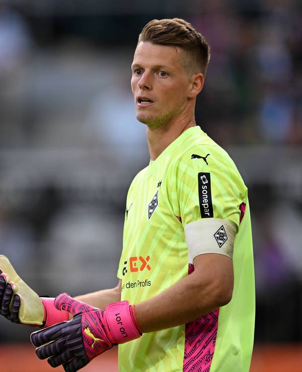 Jonas Omlin, Torhüter und Kapitän von Borussia Mönchengladbach, hier am 26. August 2023 beim Bundesliga-Match gegen Bayer 04 Leverkusen im Borussia-Park.