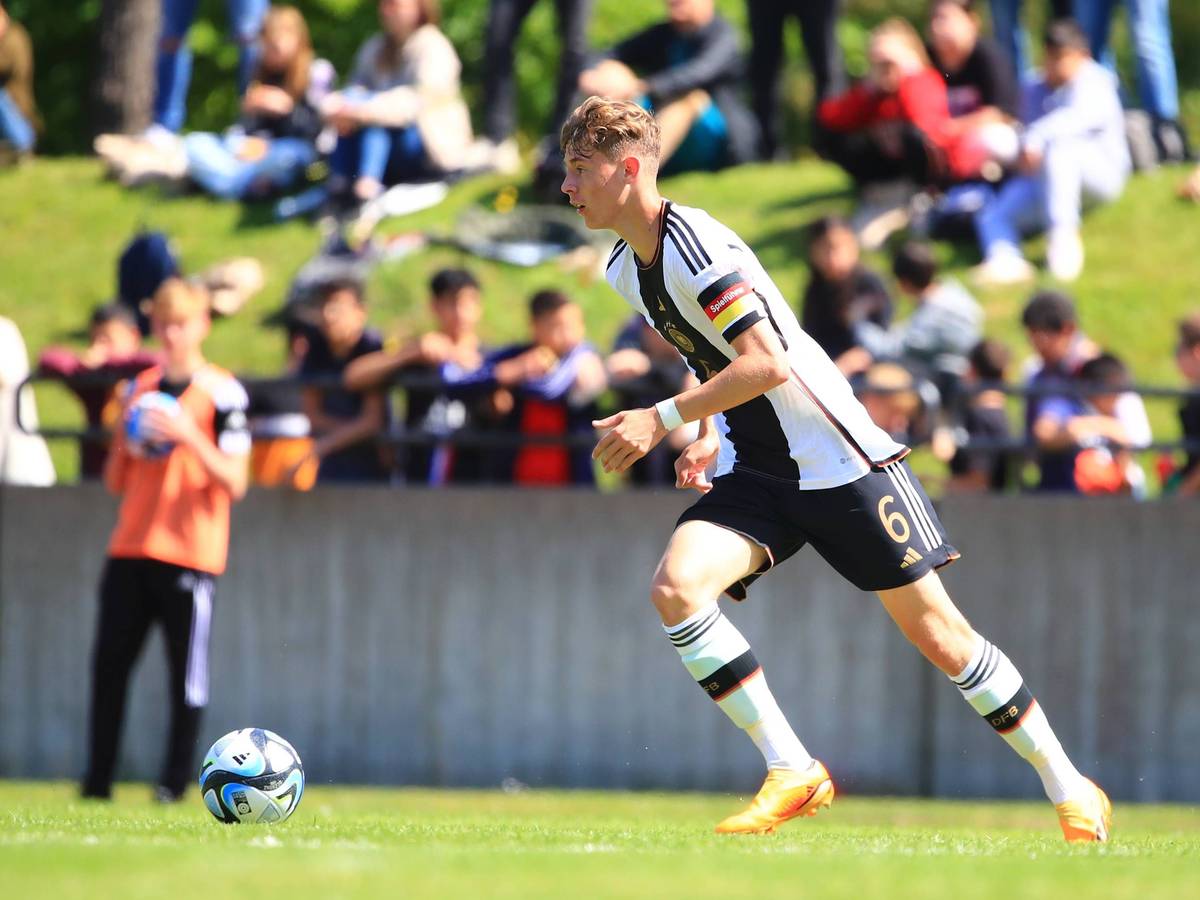 Niklas Swider von Borussia Mönchengladbach bei einem U16-Länderspiel des DFB am 25. Mai 2023.