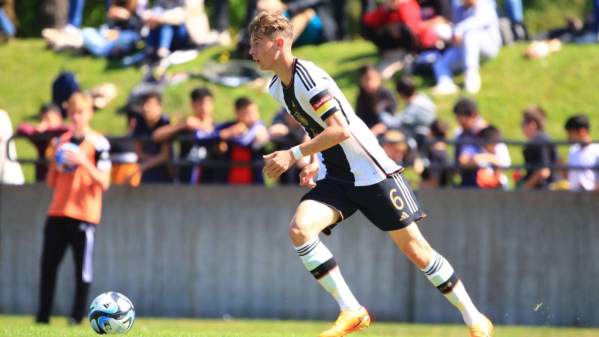 Niklas Swider von Borussia Mönchengladbach bei einem U16-Länderspiel des DFB am 25. Mai 2023.