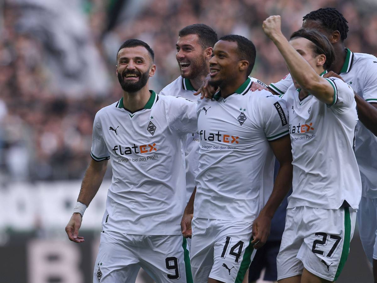 Die Borussia-Spieler bejubeln den Treffer von Alassane Plea.
