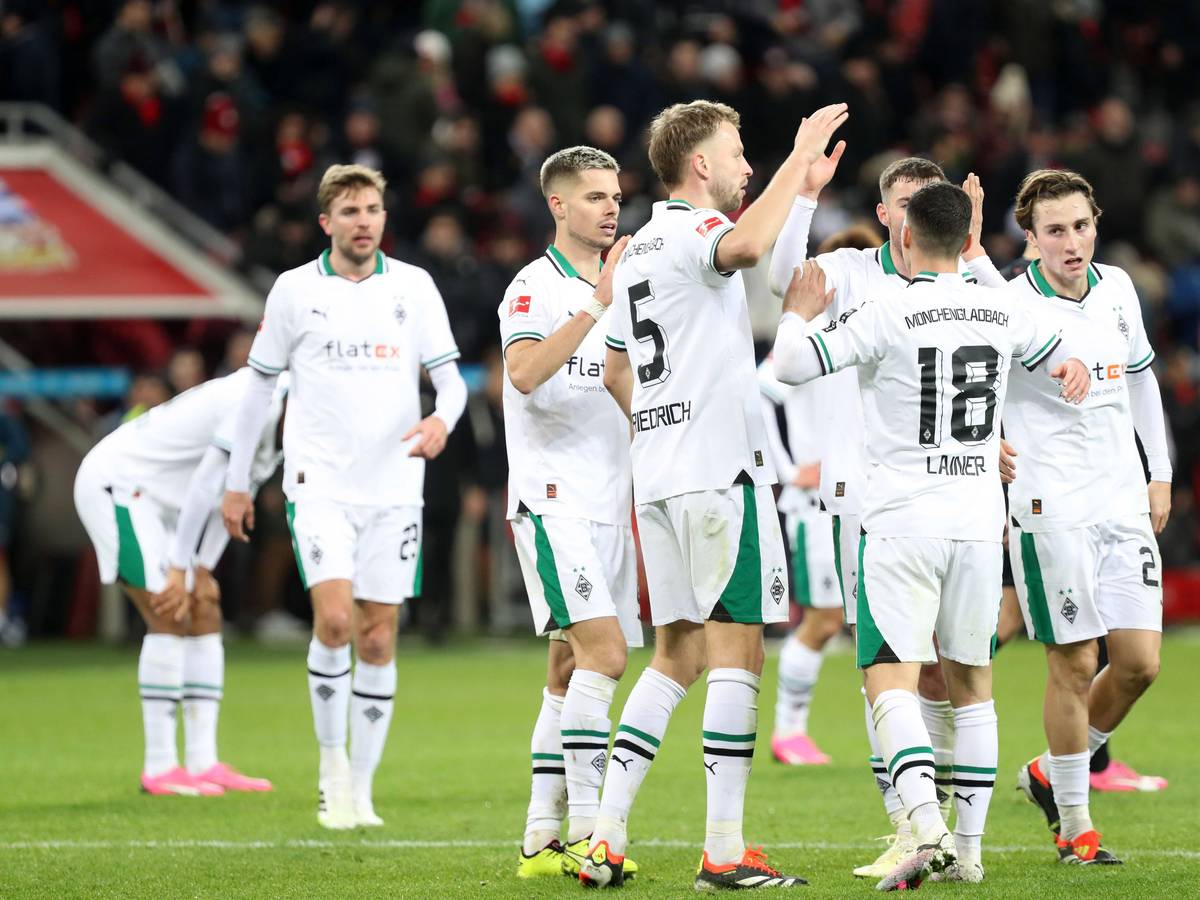 Spieler von Borussia Mönchengladbach jubeln.