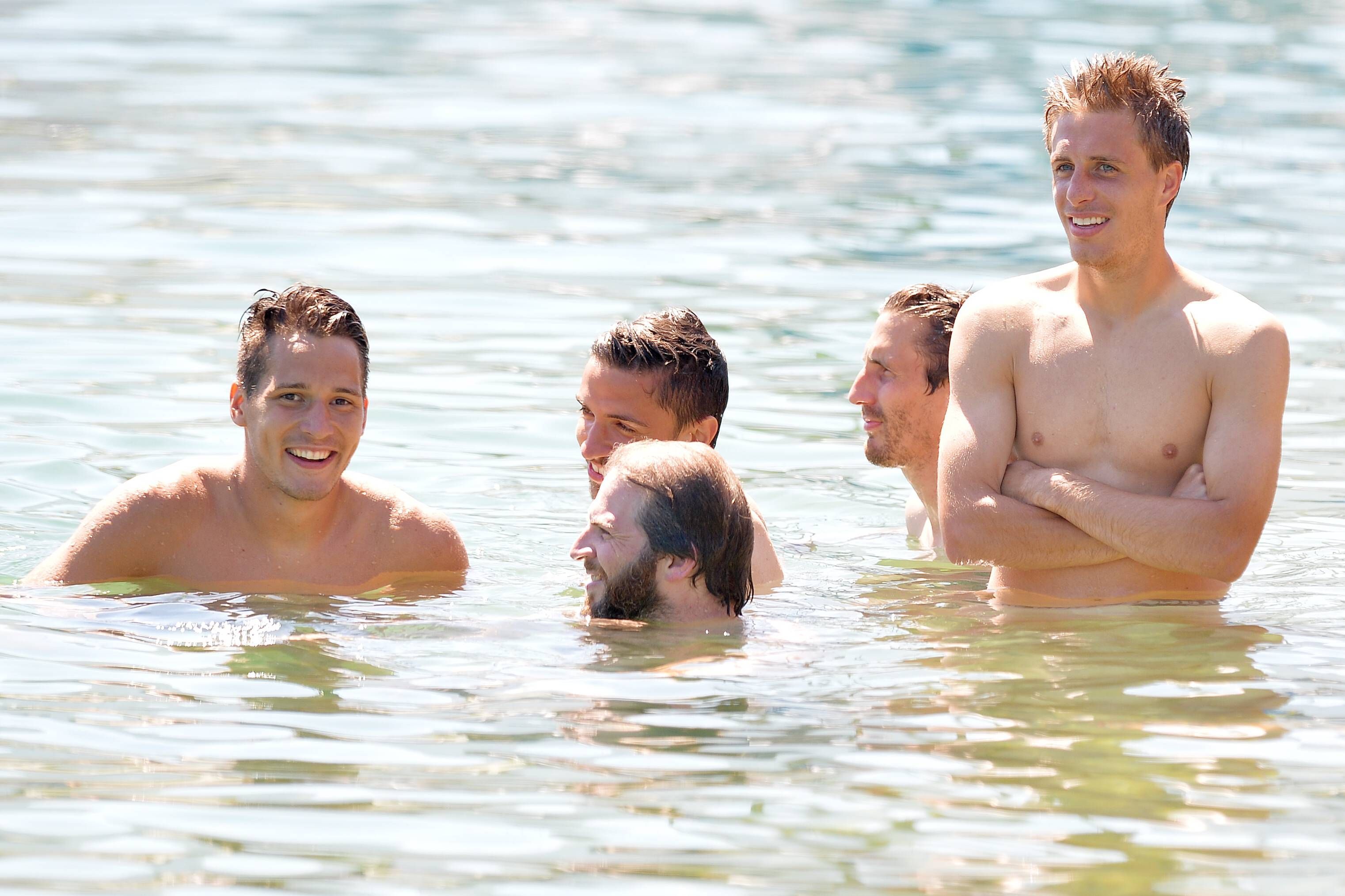 Janis Blaswich zu Borussia-Zeiten im Wasser mit Julian Korb und Patrick Herrmann.