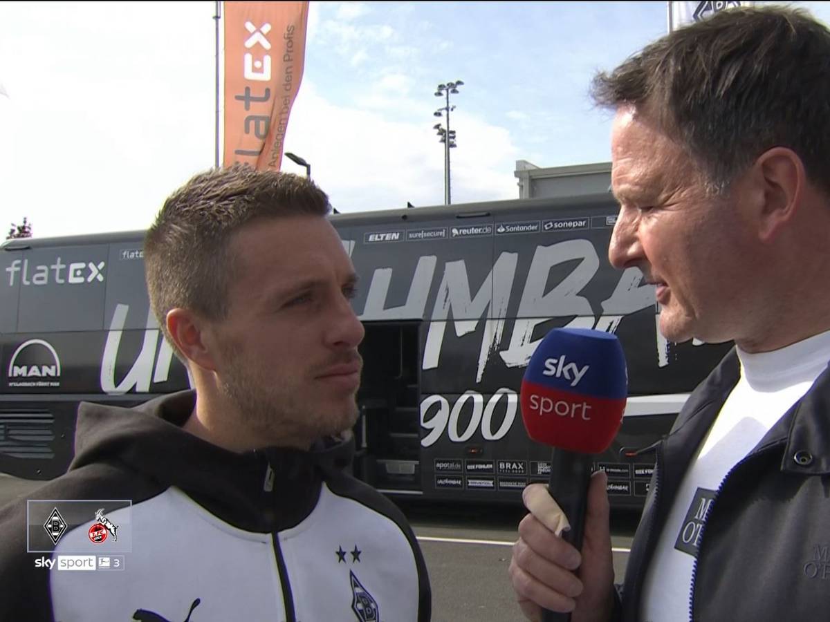 Patrick Herrmann im Sky-Interview auf dem Stadion-Parkplatz vor dem Derby zwischen Borussia Mönchengladbach und dem 1. FC Köln.