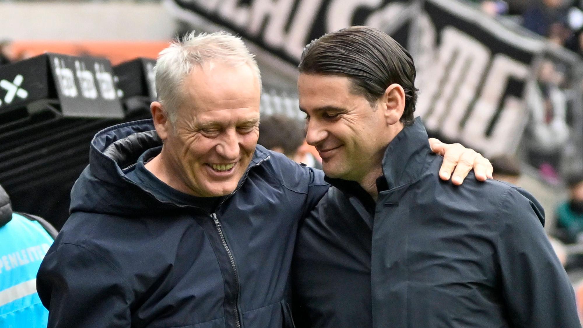 Gerardo Seoane begrüßt Christian Streich.