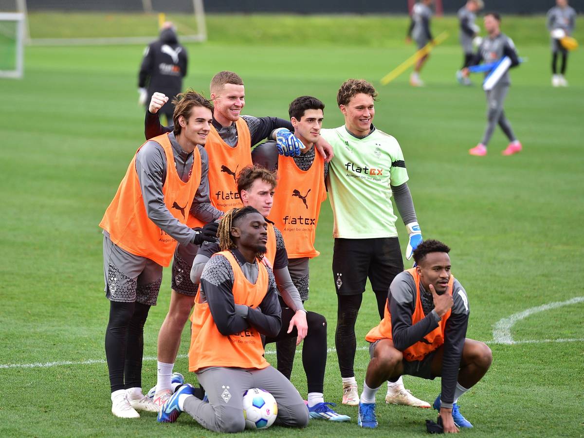 Spieler von Borussia Mönchengladbach beim Training.