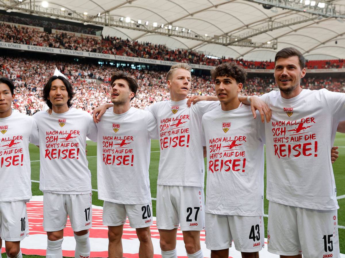Stuttgart-Spieler feiern den Einzug in den Europapokal.
