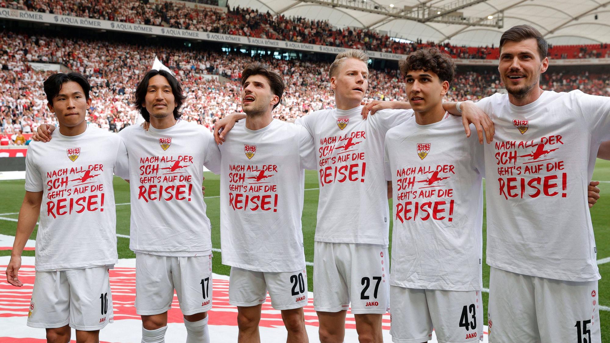 Stuttgart-Spieler feiern den Einzug in den Europapokal.