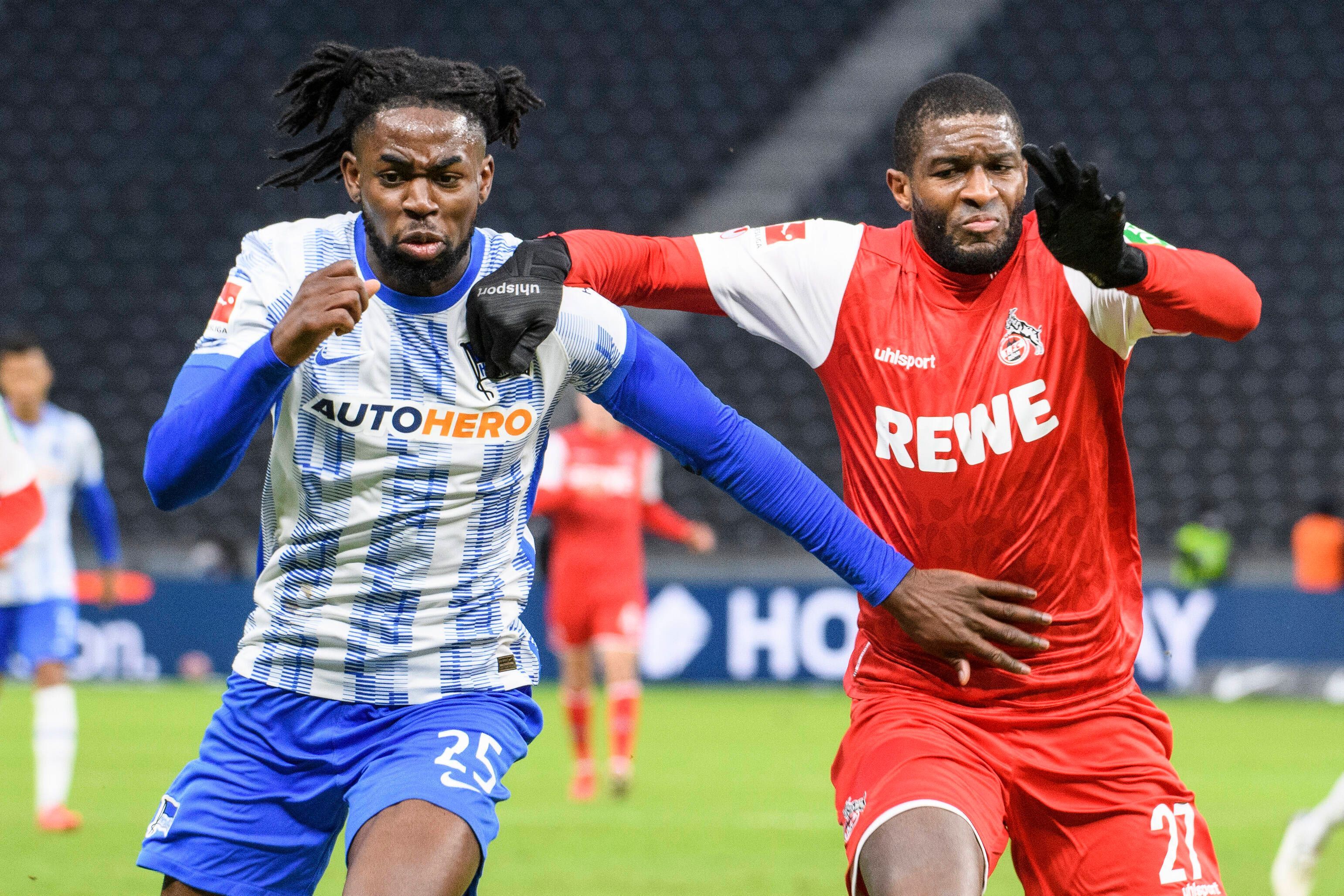 Jordan Torunarigha und Anthony Modeste vom 1. FC Köln im Zweikampf-Duell.