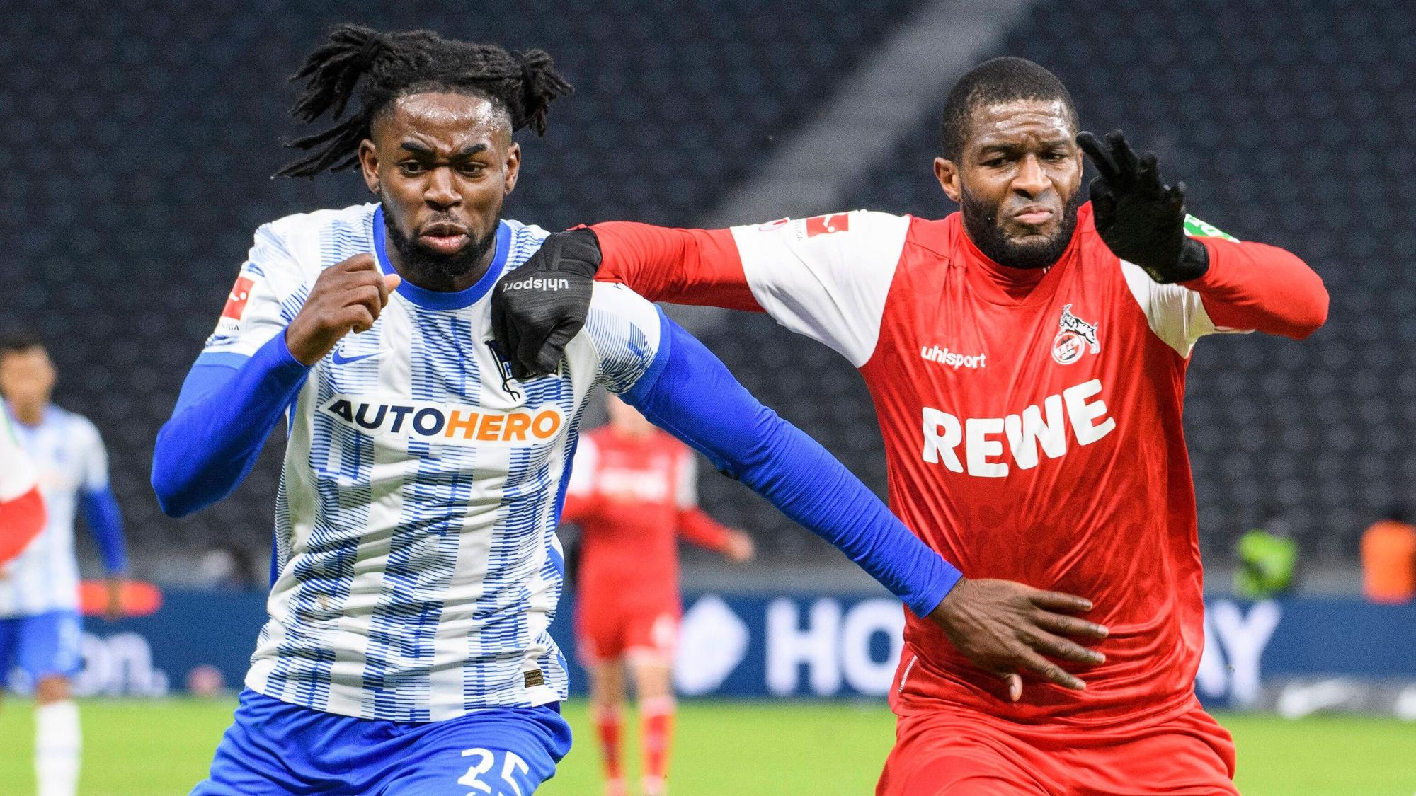 Jordan Torunarigha und Anthony Modeste vom 1. FC Köln im Zweikampf-Duell.