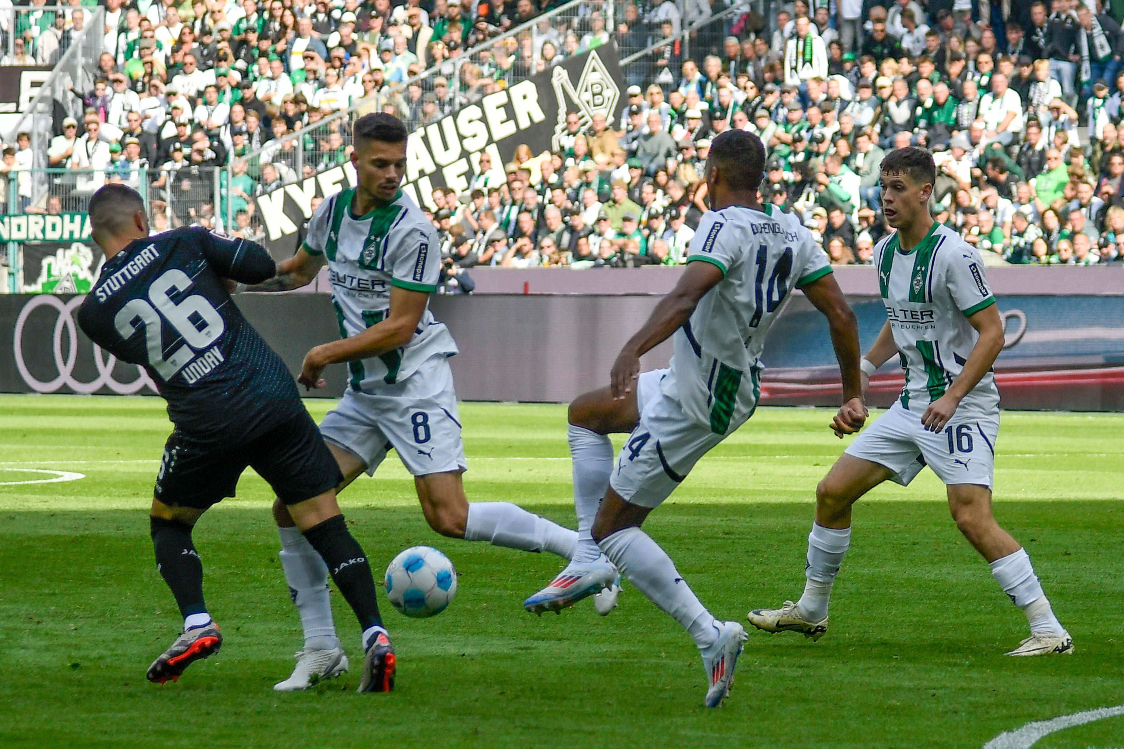 Gladbach-Profis im Kampf um den Ball.