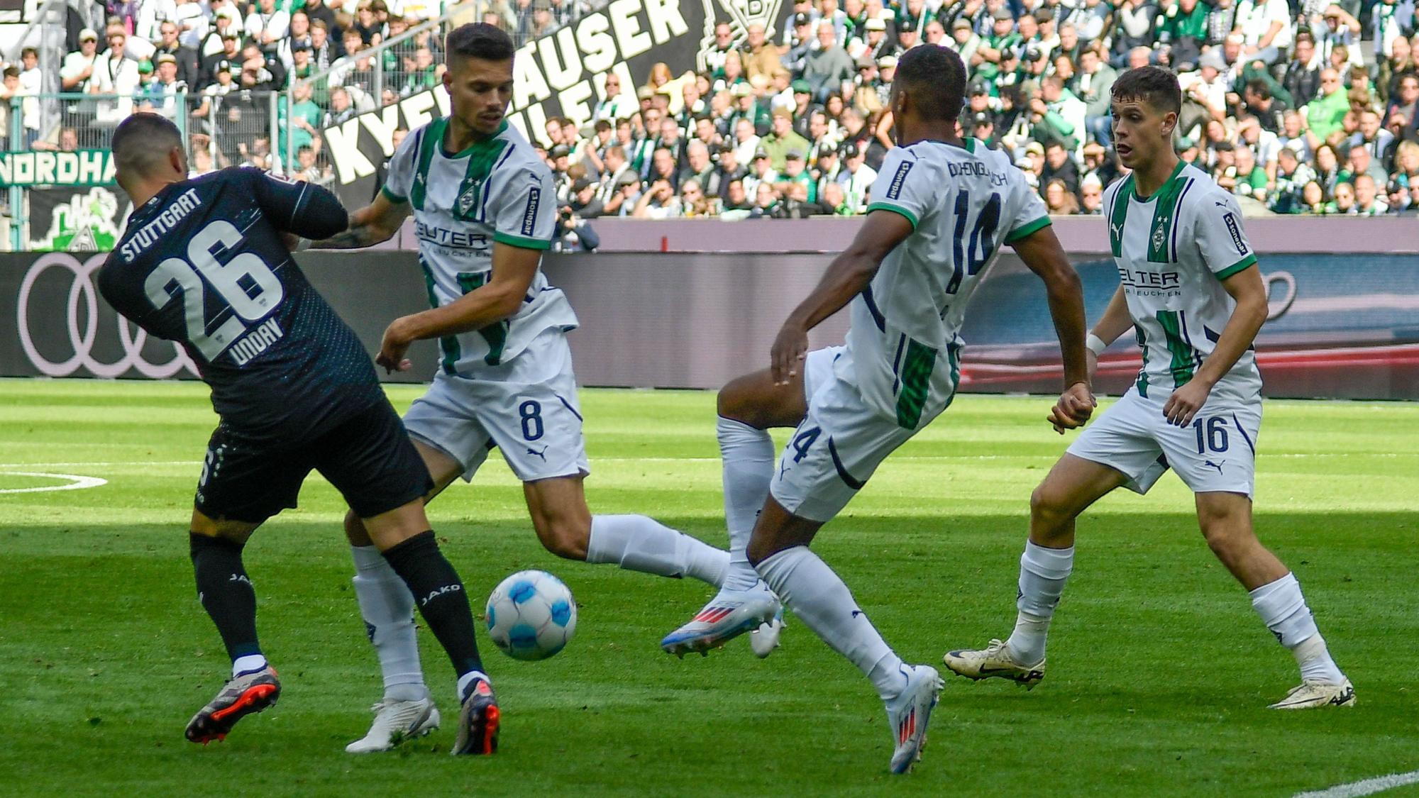 Gladbach-Profis im Kampf um den Ball.