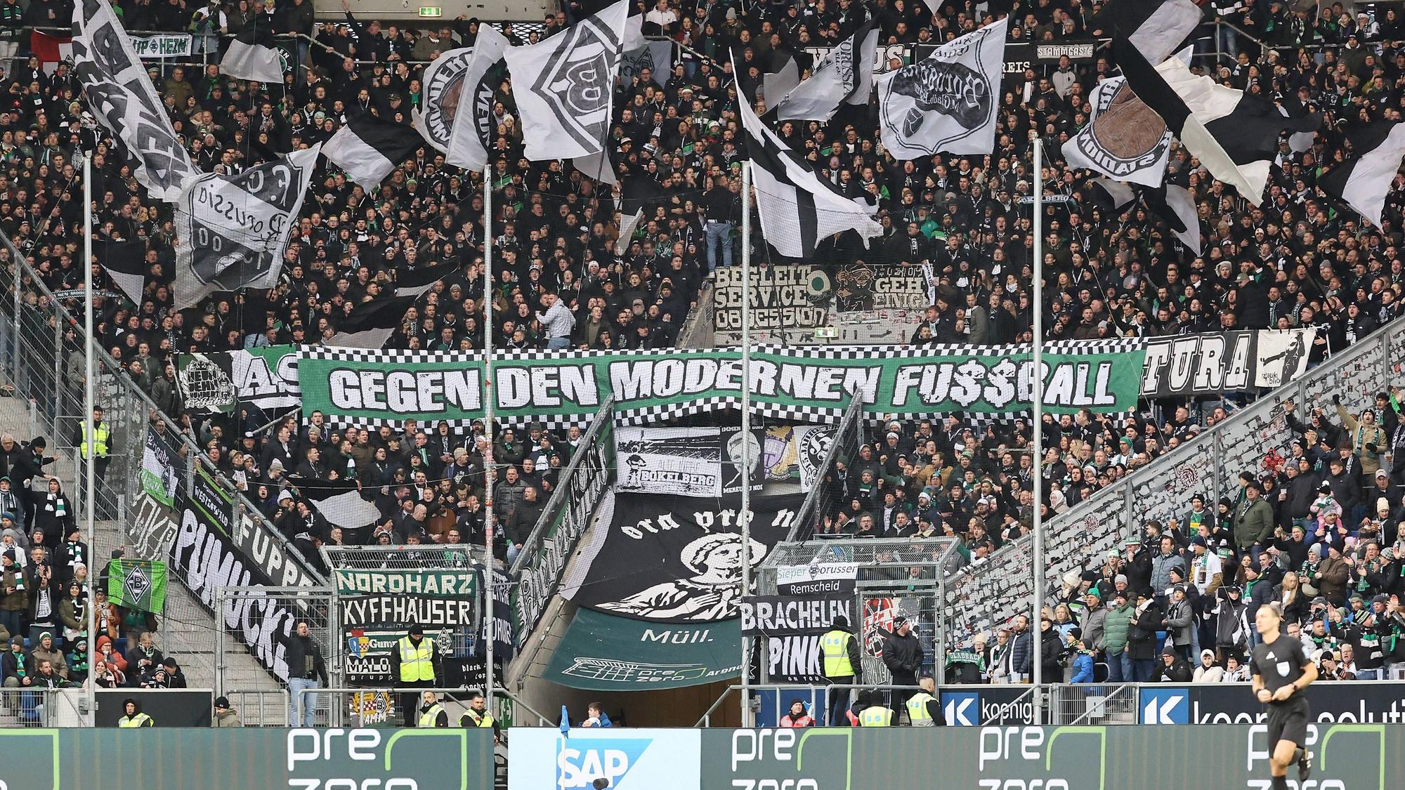 Fans von Borussia Mönchengladbach in Sinsheim.