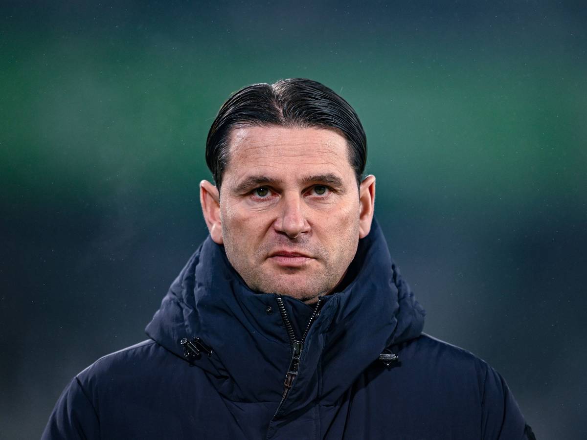 Borussia Mönchengladbachs Trainer Gerardo Seoane steht beim Bundesliga-Spiel in Wolfsburg im Stadion und verzieht das Gesicht.