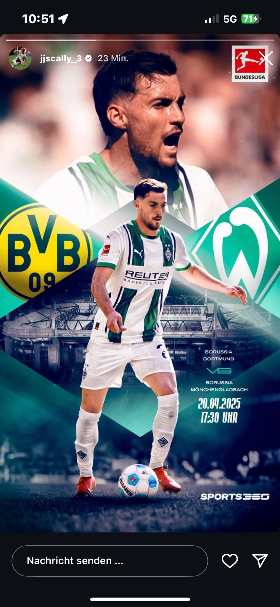 Matchday-Grafik von Joe Scally mit Logo von Werder Bremen statt Borussia Mönchengladbach.