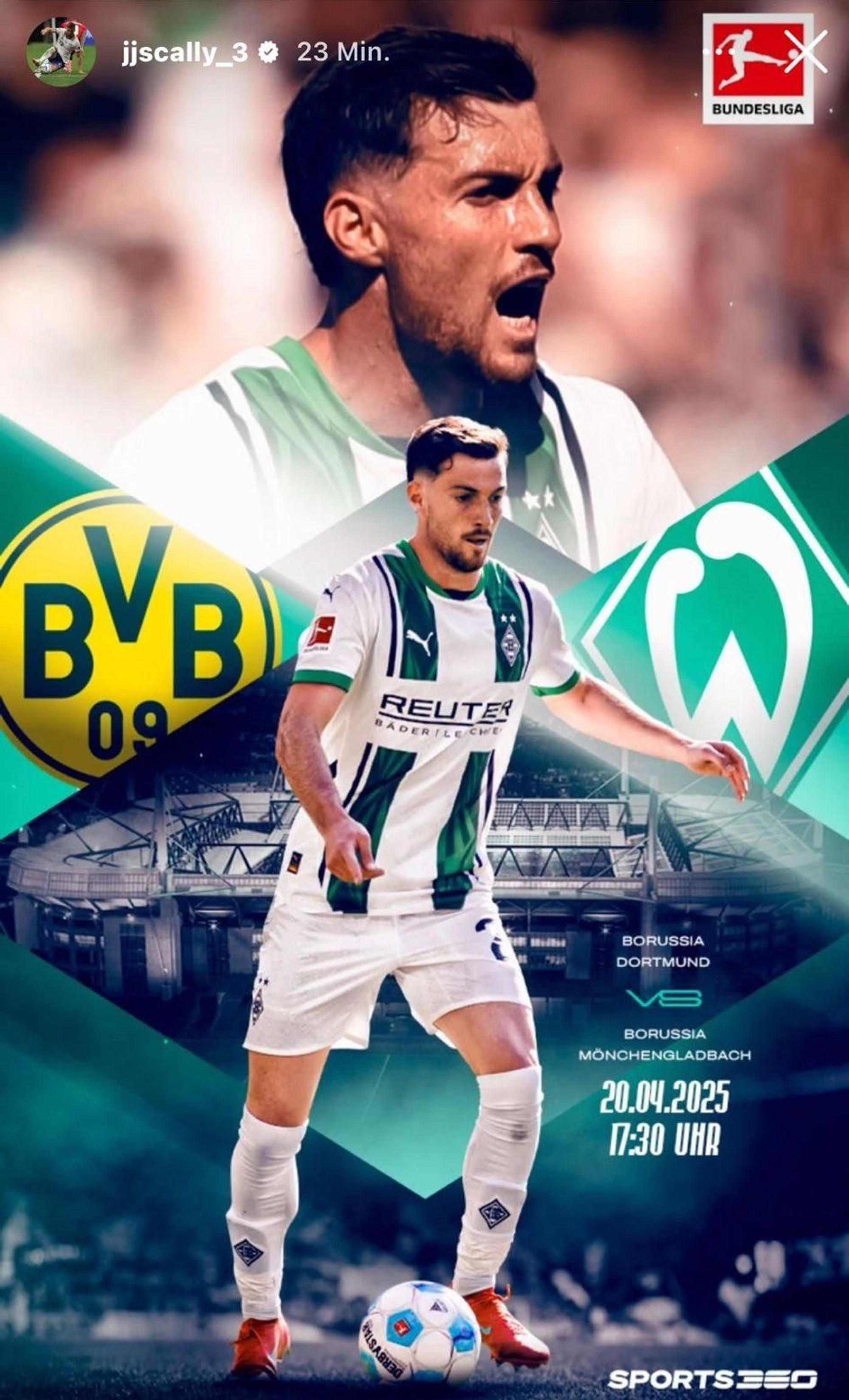 Matchday-Grafik von Joe Scally mit Logo von Werder Bremen statt Borussia Mönchengladbach.