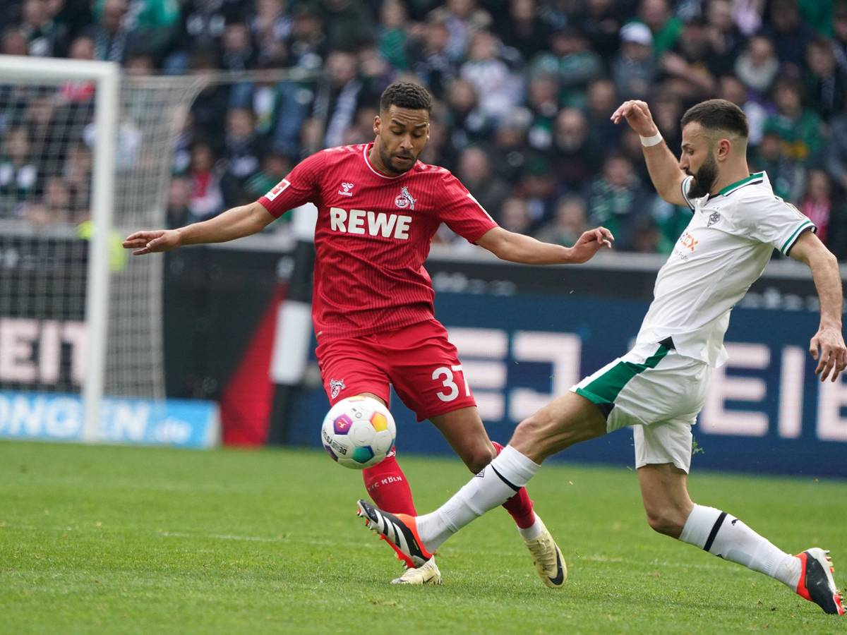 Linton Maina und Franck Honorat bei der letzten Begegnung von Gladbahc und Köln am 9. März 2024.