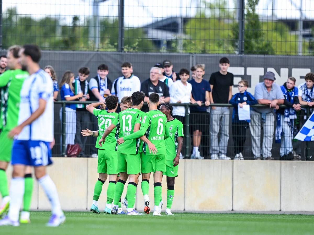 Die Borussia-Spieler bejubeln einen Testspiel-Treffer gegen Schalke.
