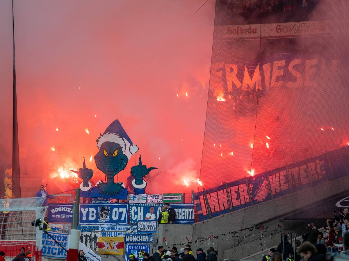 Hoffenheim-Fans zeigen einen Grinch, der beide Mittelfinger in die Luft streckt.