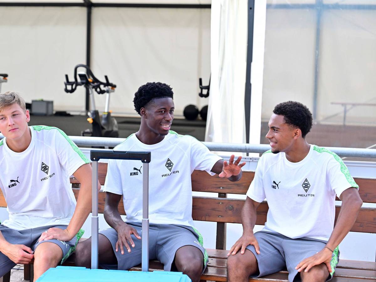 Die Gladbach-Youngster Jan Leszczynski, Dillon Berko und Mathieu Nguefack (v.l.n.r.) im Trainingslager in Rottach-Egern.