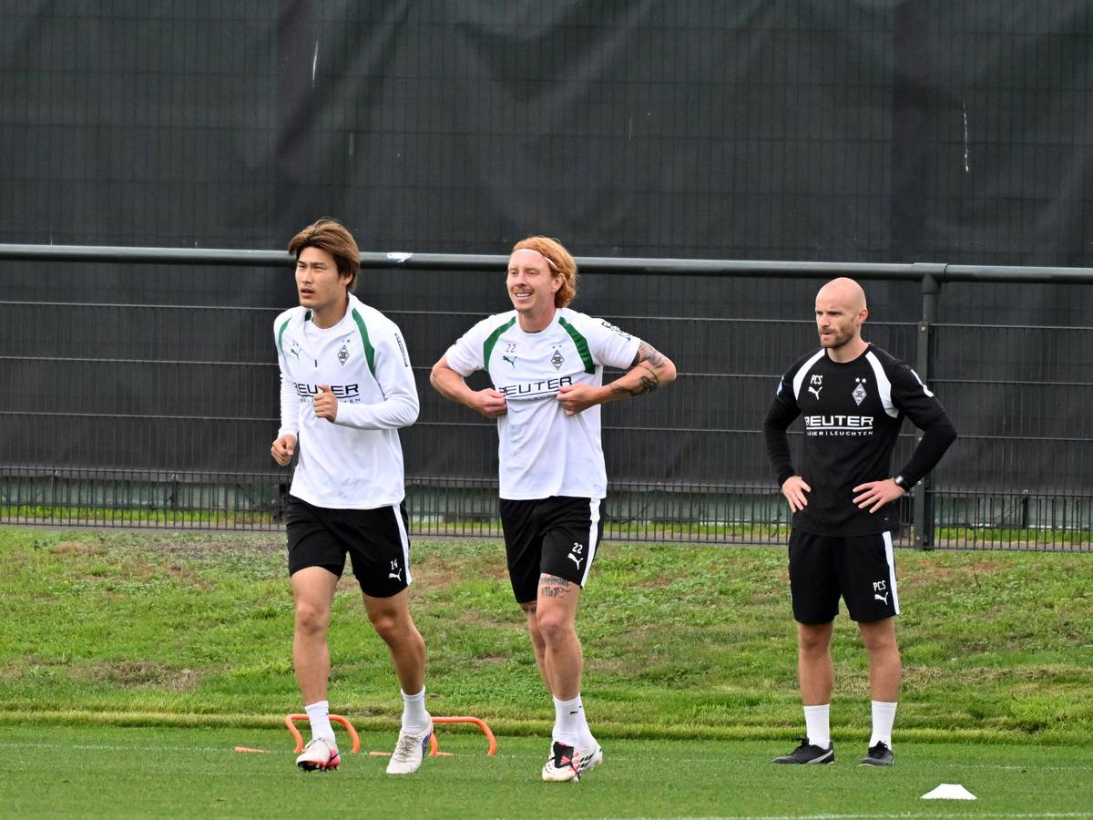 Daiki Hashioka, Yukhym Konoplia und Philipp Schmidt beim Training