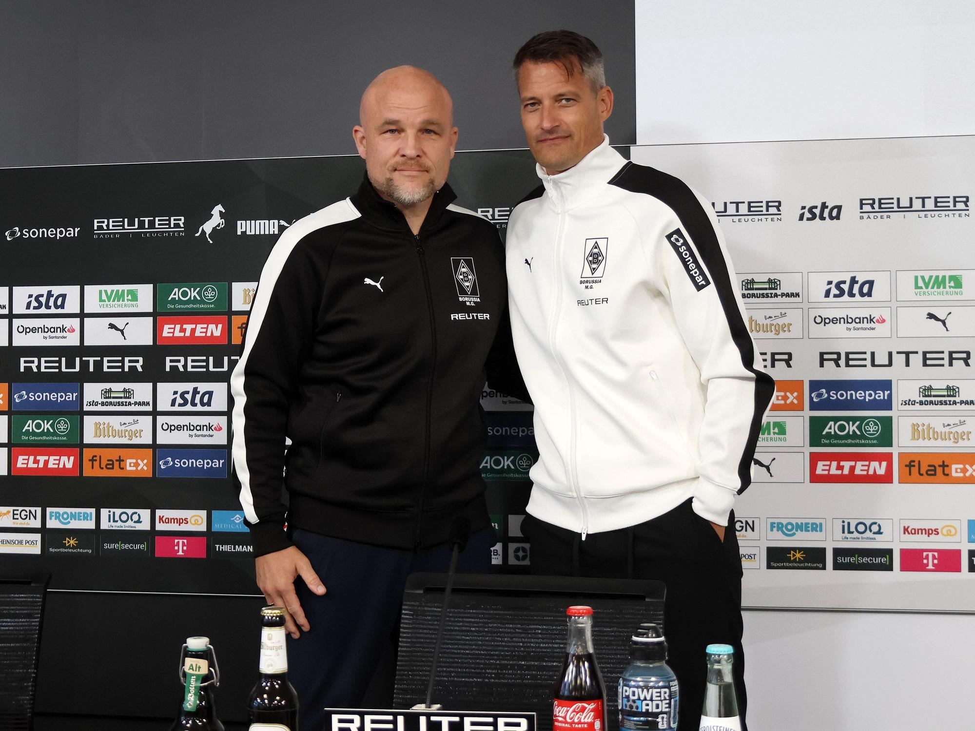 Rouven Schröder mit Alexander Blessin bei dessen Vorstellungs-PK.